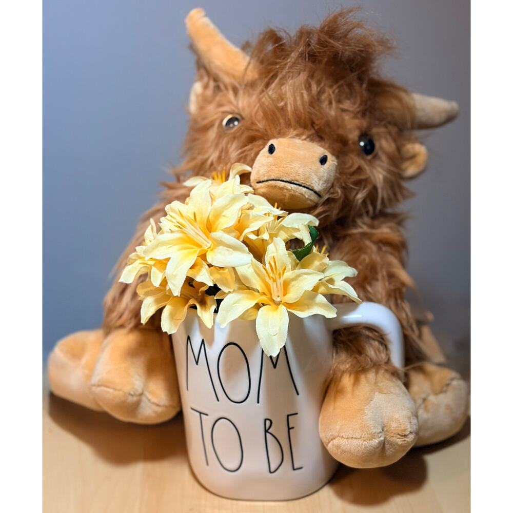 Rae Dunn Mom To Be Mug + SuzziPals Highland Cow Baby Shower Gift